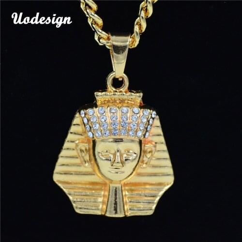 Golden Men Women Charm Crystal Egyptian Pharaoh Necklaces Hip Hop Chains Bling Last King Jewelry Gifts Pendants