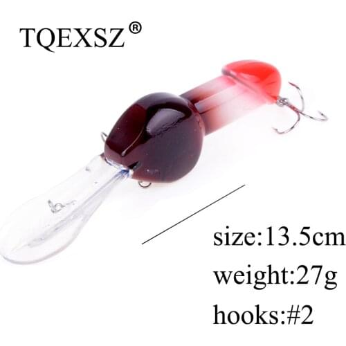 1pcs Valentines gift Big Deep Diving Dick Rattle Minnow Crankbait Fishing Lure 13.5cm 27g Hard Artificial Bait 3D Eyes