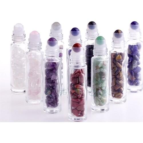 10ml Natural Stone Roll-on Perfume Bottle Women Men Custom Crystal Quartz Small Essential Oil Bottle DIY Jewelry Dropshipping