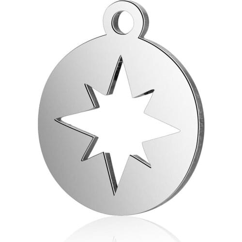 10pcs/lot 12*14mm Stainless Steel Star Round Pendant Bracelet Charms DIY Jewelry Making Handicraft Accessories Wholesale