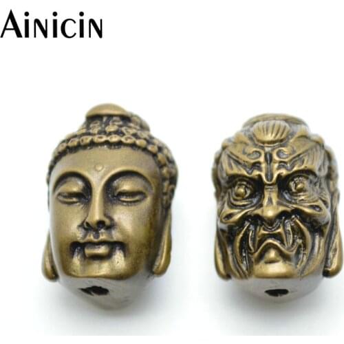 10pcs New Arrival Copper Ally Guanyin & Ghost Head Double Size Carved Beads 15x23mm DIY Jewelry Making Materials