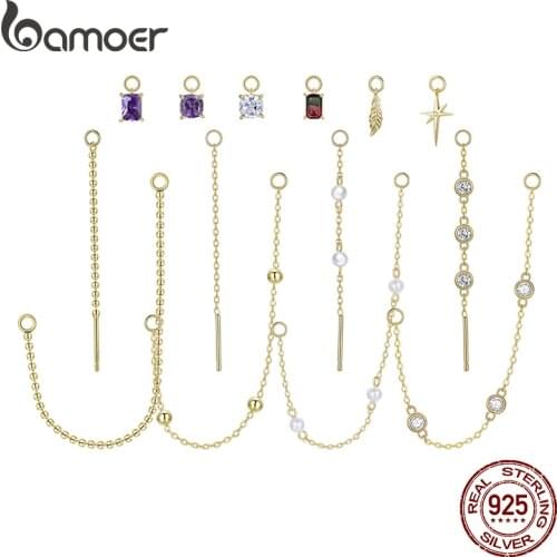 Bamoer 1PC Charms for Earrings Long Chain Tiny Pendant Dangle Ear Jackets for Hoop Earrings SCP