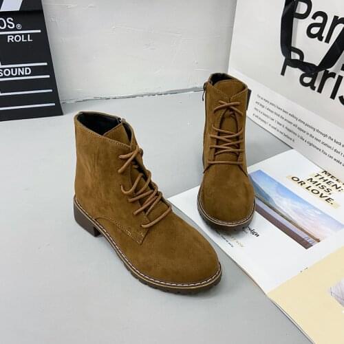 Autumn And Winter Womens Martin Boots Thick Heel Suede Cross Lace Shoes Womens Platform High Heels Snow Boots