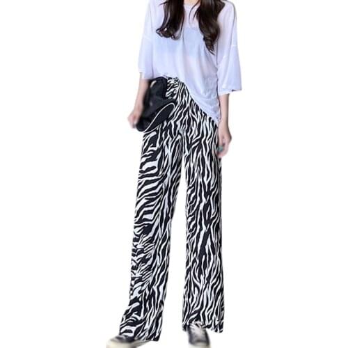 Spring Summer Zebra stripes pattern Trousers Loose High Waist Waist Thin Straight Printing Wide Leg Womens pants Casual joggers