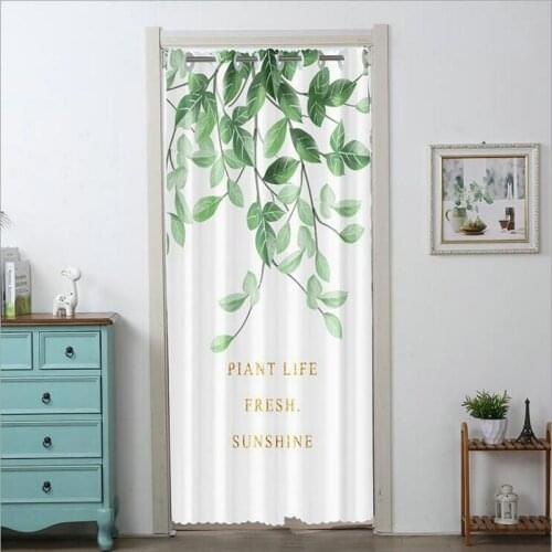 QWRSMYX Door Curtains Green Plant Leaf Water Color Plants Themed Bedroom Home Entrance Decor Curtains