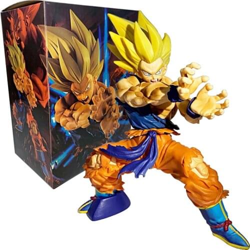 21cm Dragon Ball Super Saiyan Son Goku Kamehameha Shock Wave Fighting PVC Anime Action Figure Model Collection Toy DBZ Gift
