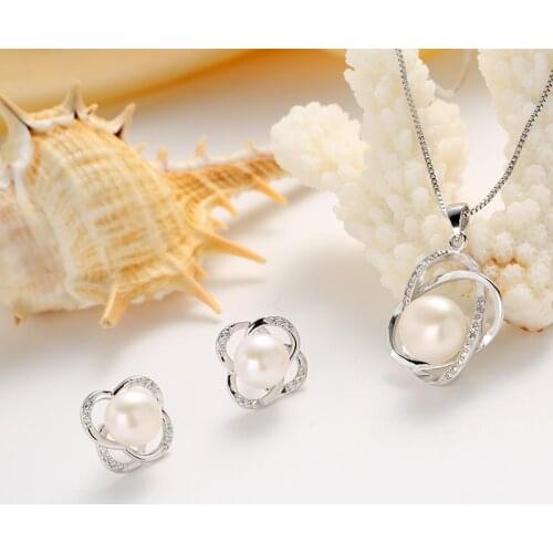 HENGSHENG Classic Natural Pearl Jewelry Sets 2019 Trendy Pearl Pendants Earrings Sets Women Wedding Jewelry Set