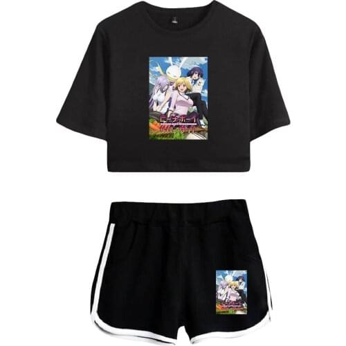Kawaii Anime Peach Boy Riverside Set Sexy Women Crop Top Shorts Sets Two Piece Set Print Summer Clothes Plus Size Girl Sets