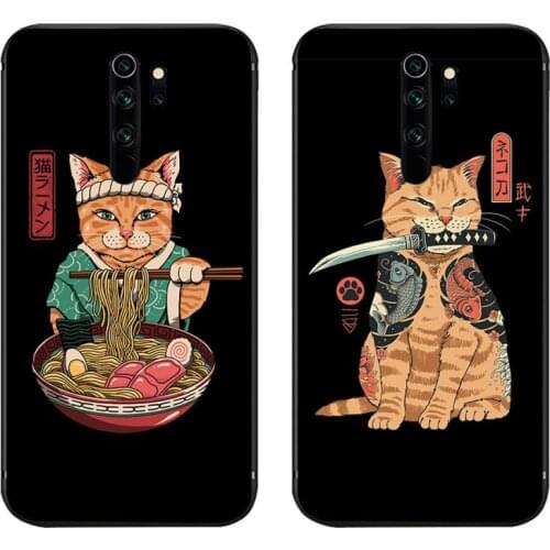 Kawaii Neko Ramen Japan Samurai Cat Phone Case for Redmi 9A 8A 7 6 6A Note 9 8 8T Pro Max Redmi 9 K20 K30 Pro