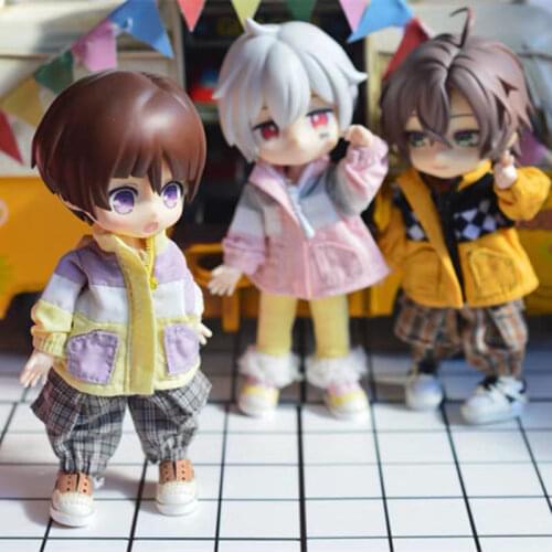 The OB11 dolls suit fits well with the new stylish versatile 1/12 patchwork coat/trendy-looking plaid pocket baggy pant