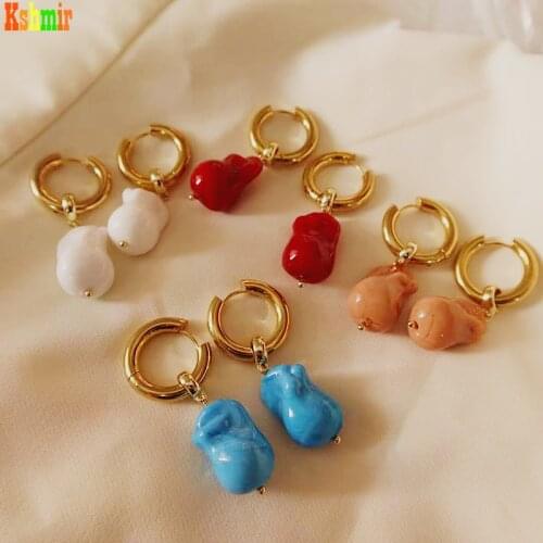 Kshmir Stylish stainless steel round earrings Refined vintage earrings with red glass Ear buckle earrings jewelry gifts 2021