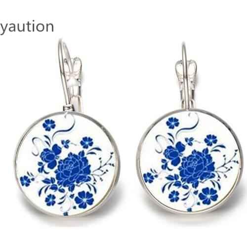 Hot! Flower Mandala Om symbol Buddhist Zen Photo Glass Cabochon Earrings Vintage Tone Jewelry for Women