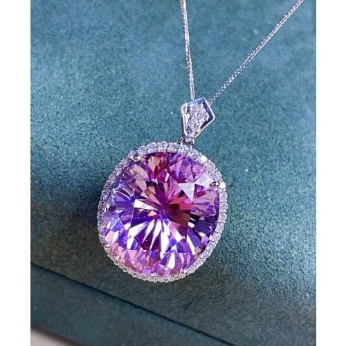 LR713 Fine Jewelry Real Pure 18K White Gold Jewelry 100% Natural Kunzite 28ct Gemstone Diamonds Pendant Neckalces for Women