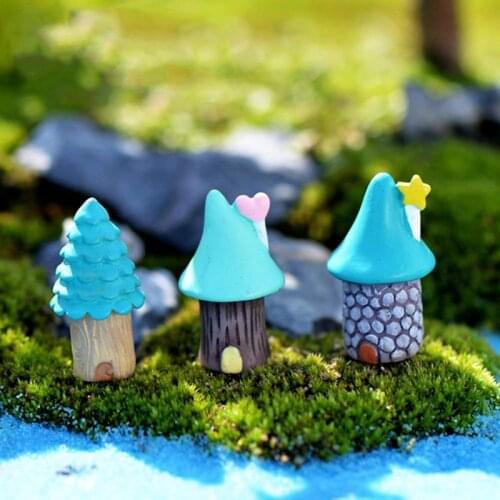 NHBR Miniature Fairy Garden Vase Mushroom House Ornament Dollhouse Plant Pot Figurine DIY Outdoor Decor Home Decoration Blue