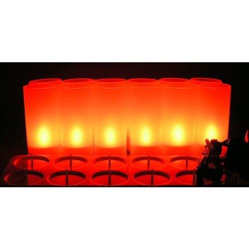 Set of 12 LED Frosted Rechargeable Flameless TeaLight Candle lamp waxless Xmas/wedding/church/Bar party decor Amber Red 110/220V