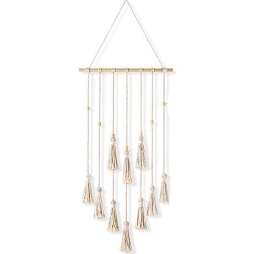 Hanging Photo Display Macrame Wall Hanging Pictures Organizer Boho Home Decor, with 25 Wood Clips, Birthday, Ivory