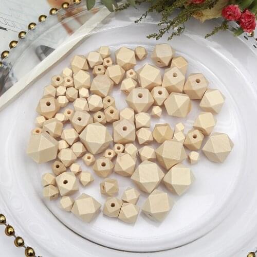Natural Faceted Unfinished Geometric Spacer Wooden Beads 10-30mm Loose Wood Bead For Jewelry Making Handmake DIY Accessories