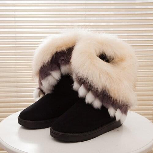2021 Winter New Snow Boots Imitation Fox Fur Snow Boots Womens Shoes Womens Mid-tube Snow Boots Womens Boots