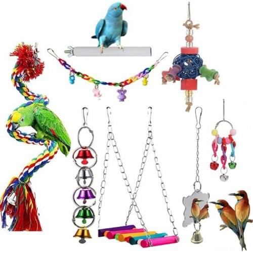 Wholesale 8PCS/set Bird Parrot Swing Toy Hanging Bell Ladders Bird Chew Toy Puppy Parrot Hanging Chewing Toys For Bird Training