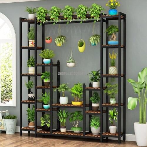 Flower shelf wrought iron indoor fleshy solid wood living room simple partition multi-layer balcony shelf flower shop flower pot