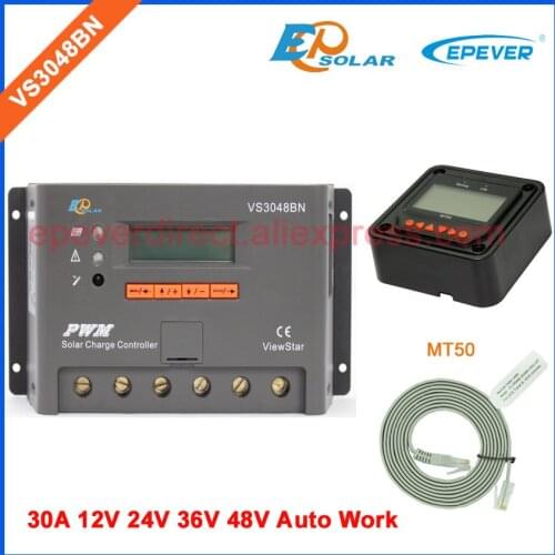 PWM 30A solar charger controller EPEVER VS3048BN MT50 remote Meter LCD display regulator EP series 48V high voltage charger work
