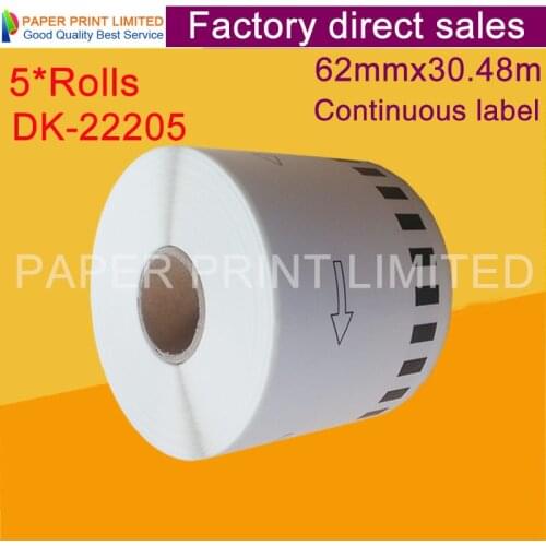 5 x Rolls Brother Compatible Labels Inventory clearance whosale cheapest price Continuous Paper DK 22205 DK 2205 DK-22205 white