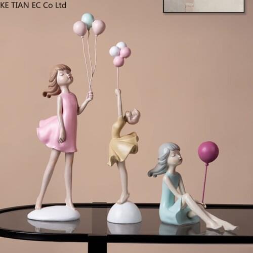 Modern Resin Balloon Girl Sculpture Living Room Countertop Decoration Cartoon Cute Character Statue Wedding Gift Home Decoration