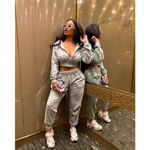 Zip Tracksuit Women Two Piece Set Hoodie Sweatshirt Crop Top and Skinny Track Pants Jogging Suit Workout Clothing Ensemble Femme
