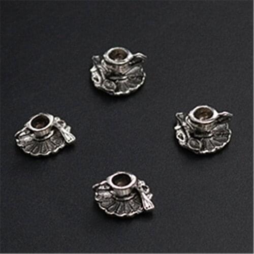 WKOUD 10pcs Silver Color mini coffee cup & spoons charm pop bracelet key chain DIY metal jewelry alloy pendants display A1230