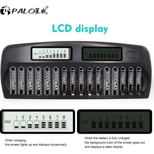 PALO 16 slot AA AAA charger Fast discharge LCD IC Protection Intelligent Rapid Battery Charger for 1.2V AA AAA NiMH NiCD battery