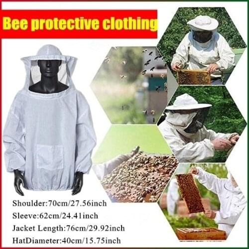 Protective Beekeeping Jacket Veil Smock Equipment Bee Keeping Hat Sleeve Suit