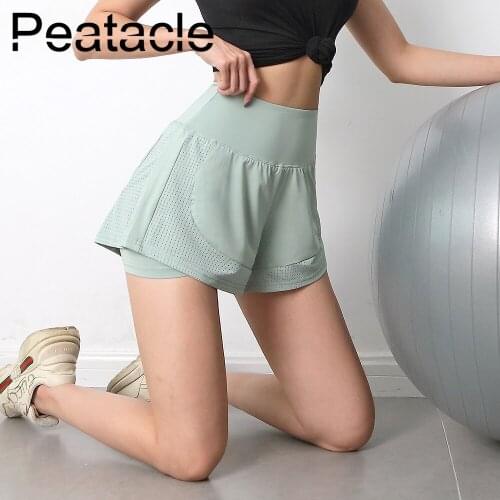 Peatacle Sport Shorts Women Loose Casual Quick Dry Running Fitness Anti-glare High Waist Workout Yoga Summer