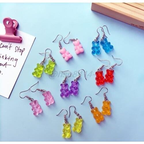 1 Pair Cute Mini Gummy Bear Earrings Minimalism Cartoon Design Female Ear Hooks Danglers Jewelry Gifts