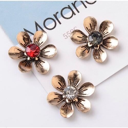 10 pcs Alloy Rhinestone buttons Six petals flower alloy material accessories diy handmade hair accessories headband material
