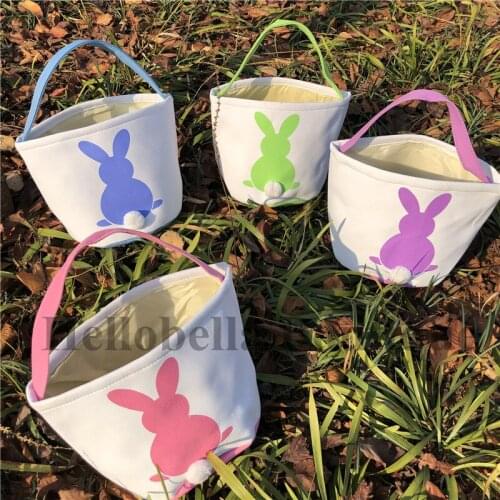 10pcs/lot Bunny Easter Baskets 4 Colors Canvas Easter Baskets Decoration Kids Candy Egg Bag Easter Tail Bucket Easter