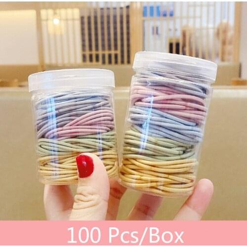 100 Pcs/Box Children Baby Cute Solid Soft Elastic Hair Bands Girls Colors Ponytail Holder Rubber Bands Kids Hair Accessories