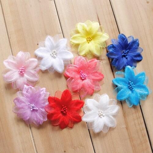 20PCS/Lot Lace Patch Applique Flower Beads Stereo Flower Wedding Dress DIY Lace Trim Bride Hair Veil Clothes Headwear