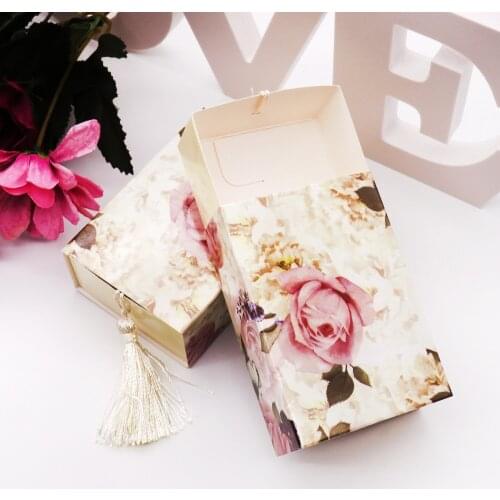 50Pcs /Lot Wedding Gift Package Paper Candy Box Drawer Shape Favor Box Travel Candy Box Flowers Wedding Favors Gift Box