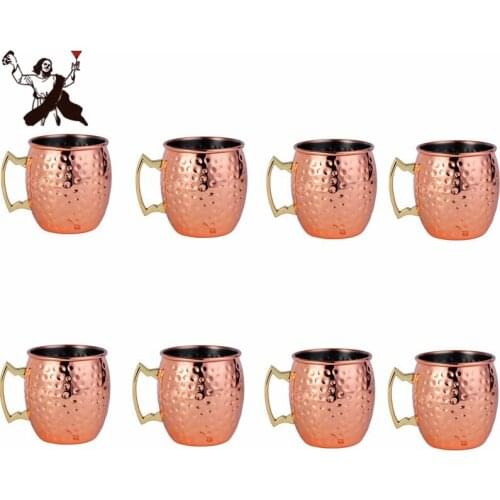 8Pieces Moscow Mule Copper Plated Barrel Hammered Mugs Metal Mug Cup Stainless Steel Beer Wine Coffee Cup Wine Cup Bar Tools