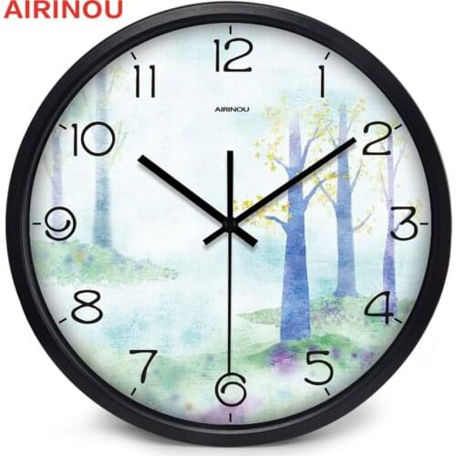 Airinou Watercolor Picture Country Woods Design Glass And Metal Wall Clock Villa And Rural