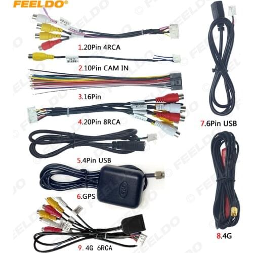 FEELDO Car Head Unit Stereo Wire Harness Kits Compatible For XY AUTO Android Solution Interface RCA USB Audio and video cable