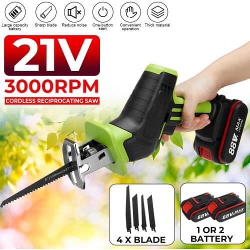 21V Cordless Reciprocating Saw +4 Saw blades Metal Cutting Wood Tool Portable Woodworking Cutters With 1/2 Battery New