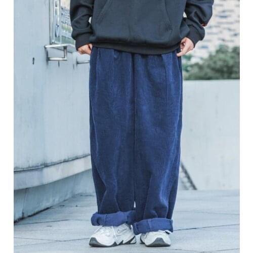 Mens Cargo Pants Corduroy Baggy Cropped Trousers Mens Casual Elastic Waist Loose Wide Leg Autumn Winter Men Male Bottoms