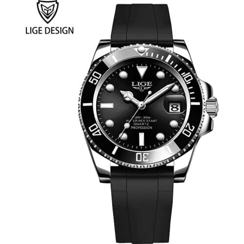 LIGE Fashion Sport Mens Watch Silicone Waterproof Watches for Men Top Brand Luxury Luminous Quartz Wristwatch Relogio Masculino