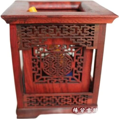 Madera China tallada madera maciza Rama de ácido rojo ahuecado tallado Penholder