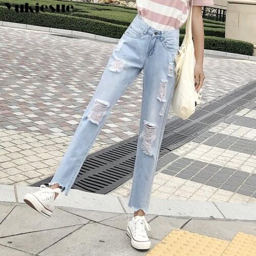 Basic Denim Jeans ripped boyfriend Women High Waist Jeans Vintage Mom Style harem Jeans High Quality Cowboy Pants Plus size