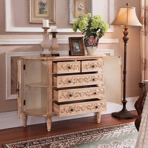 American Country Retro Porch Table Entrance Hall Cabinet Two-door Five-drawer Side Cabinet Large-capacity Storage Cabinet Porch