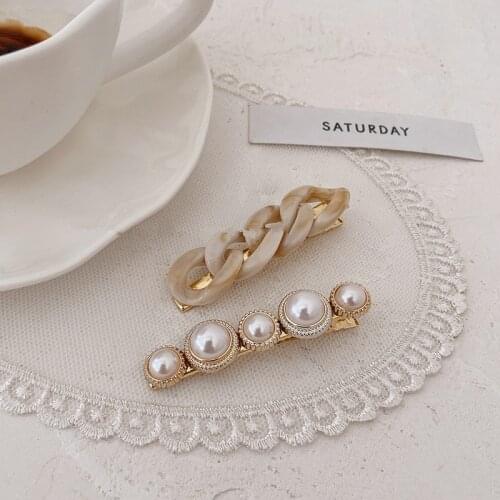2Pcs Chain Pearl Hair Clips Set All-Match Hairpin For Girl Side Clip Bangs Clip Female Korean Version Hair Accessories Headdress