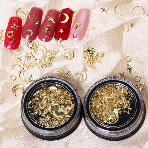 1 Box Metal Moon Star Nail Art Rivets Stud Multi Alloy Decals DIY Manicure Charms UV Resin Epoxy Mold Decoration Random Shipment