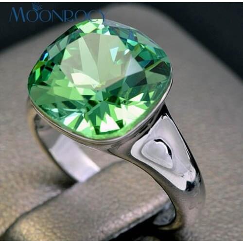 MOONROCY Austrian Crystal Rings Square Blue Green Jewelry Square for Women Gift Wedding Party Girls Ring Dropshipping Wholesale